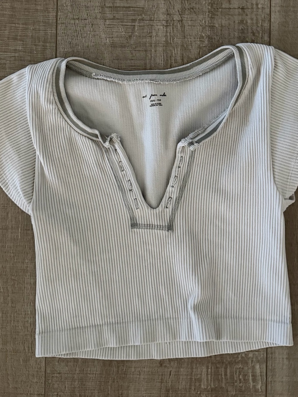 Urban Outfitters Ivory Ribbed Notch Crop Top